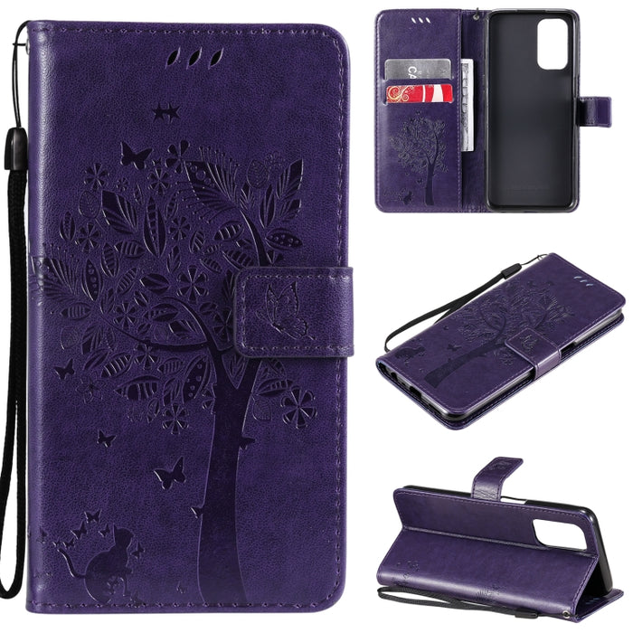 Estuche de cuero de PU con tapa horizontal con estampado prensado de patrón de árbol y gato con soporte y ranuras para tarjetas y billetera y cordón, For LG Stylo 7 5G / 4G, For OPPO F19 / A74 4G, For OPPO A93 5G / A74 5G                               ...