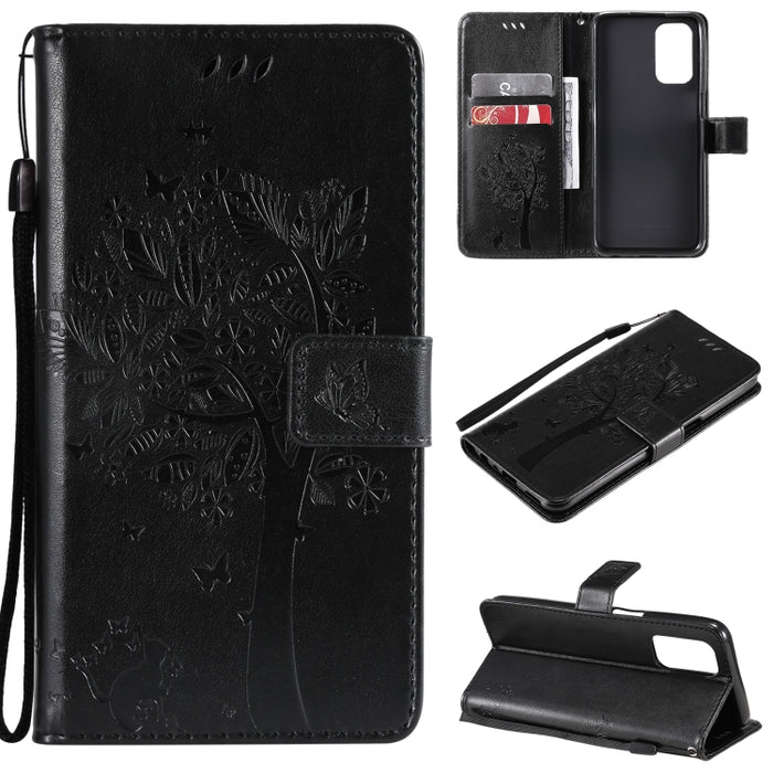Estuche de cuero de PU con tapa horizontal con estampado prensado de patrón de árbol y gato con soporte y ranuras para tarjetas y billetera y cordón, For LG Stylo 7 5G / 4G, For OPPO F19 / A74 4G, For OPPO A93 5G / A74 5G                               ...