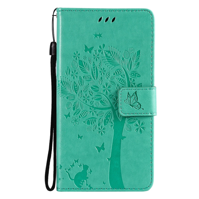 Estuche de cuero de PU con tapa horizontal con estampado prensado de patrón de árbol y gato con soporte y ranuras para tarjetas y billetera y cordón, For LG Stylo 7 5G / 4G, For OPPO F19 / A74 4G, For OPPO A93 5G / A74 5G                               ...