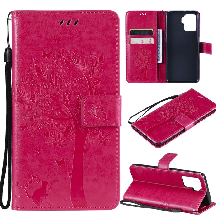 Estuche de cuero de PU con tapa horizontal con estampado prensado de patrón de árbol y gato con soporte y ranuras para tarjetas y billetera y cordón, For LG Stylo 7 5G / 4G, For OPPO F19 / A74 4G, For OPPO A93 5G / A74 5G                               ...