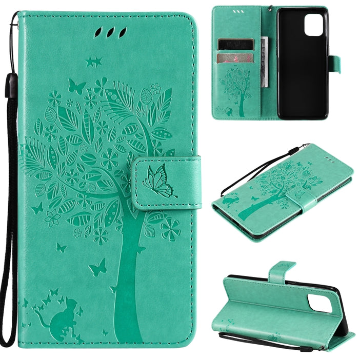 Estuche de cuero de PU con tapa horizontal con estampado prensado de patrón de árbol y gato con soporte y ranuras para tarjetas y billetera y cordón, For LG Stylo 7 5G / 4G, For OPPO F19 / A74 4G, For OPPO A93 5G / A74 5G                               ...