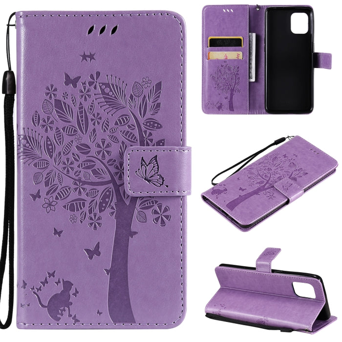 Estuche de cuero de PU con tapa horizontal con estampado prensado de patrón de árbol y gato con soporte y ranuras para tarjetas y billetera y cordón, For LG Stylo 7 5G / 4G, For OPPO F19 / A74 4G, For OPPO A93 5G / A74 5G                               ...