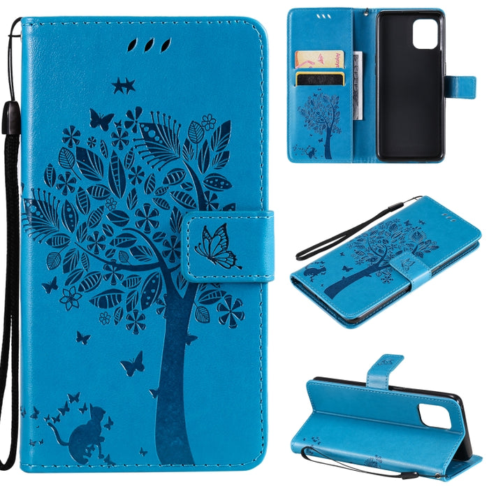 Estuche de cuero de PU con tapa horizontal con estampado prensado de patrón de árbol y gato con soporte y ranuras para tarjetas y billetera y cordón, For LG Stylo 7 5G / 4G, For OPPO F19 / A74 4G, For OPPO A93 5G / A74 5G                               ...