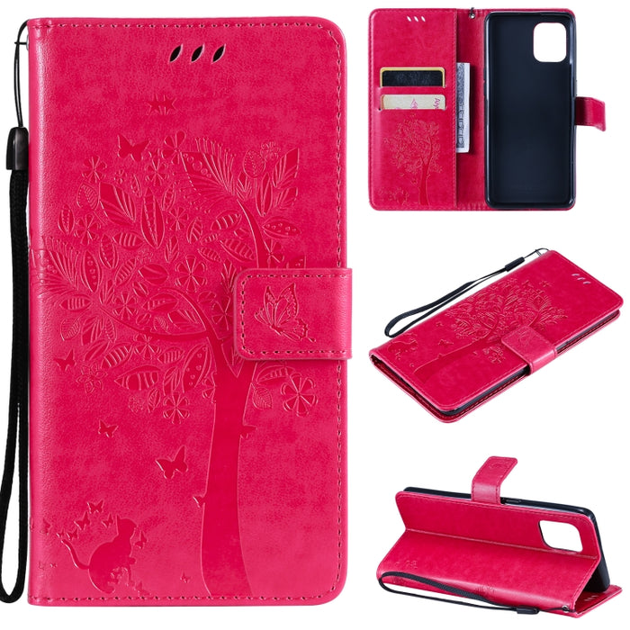 Estuche de cuero de PU con tapa horizontal con estampado prensado de patrón de árbol y gato con soporte y ranuras para tarjetas y billetera y cordón, For LG Stylo 7 5G / 4G, For OPPO F19 / A74 4G, For OPPO A93 5G / A74 5G                               ...