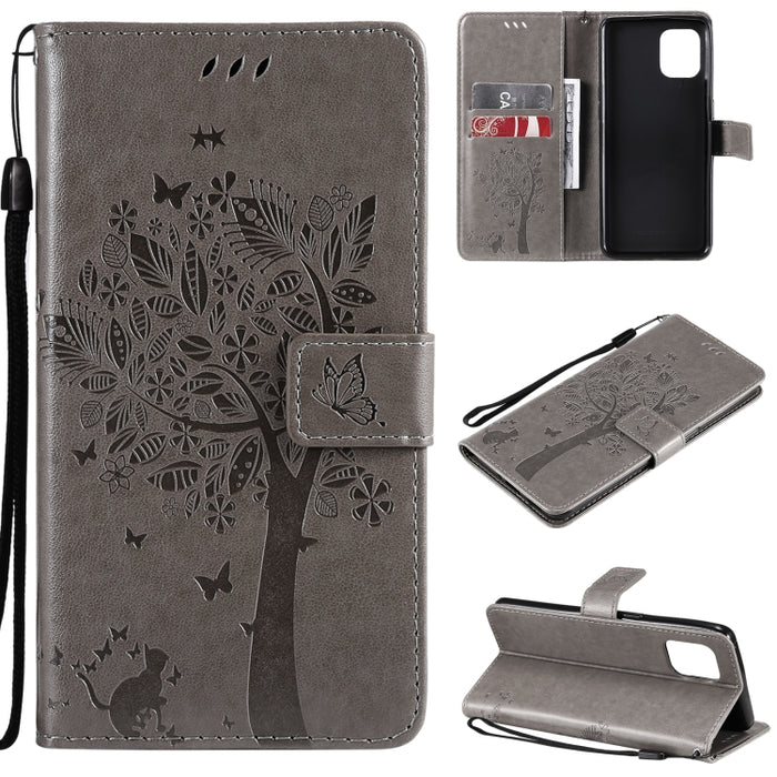 Estuche de cuero de PU con tapa horizontal con estampado prensado de patrón de árbol y gato con soporte y ranuras para tarjetas y billetera y cordón, For LG Stylo 7 5G / 4G, For OPPO F19 / A74 4G, For OPPO A93 5G / A74 5G                               ...