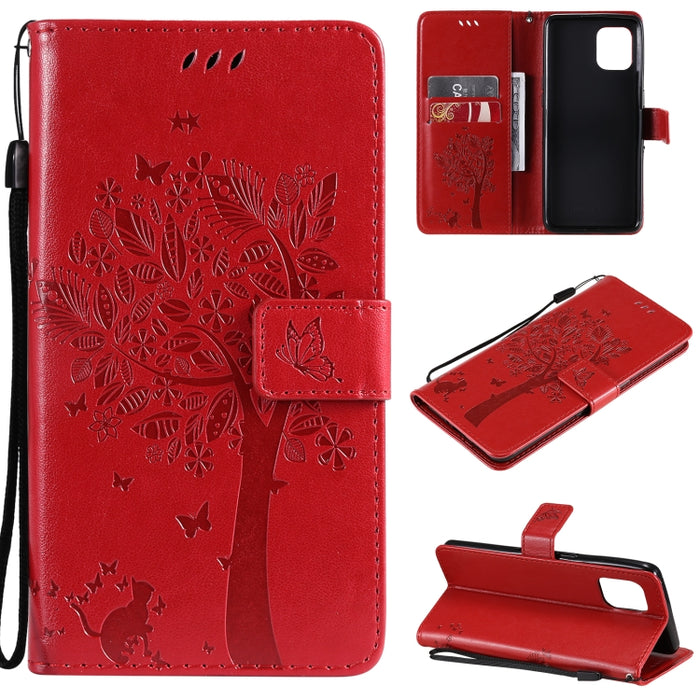Estuche de cuero de PU con tapa horizontal con estampado prensado de patrón de árbol y gato con soporte y ranuras para tarjetas y billetera y cordón, For LG Stylo 7 5G / 4G, For OPPO F19 / A74 4G, For OPPO A93 5G / A74 5G                               ...
