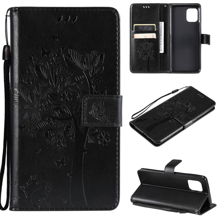 Estuche de cuero de PU con tapa horizontal con estampado prensado de patrón de árbol y gato con soporte y ranuras para tarjetas y billetera y cordón, For LG Stylo 7 5G / 4G, For OPPO F19 / A74 4G, For OPPO A93 5G / A74 5G                               ...