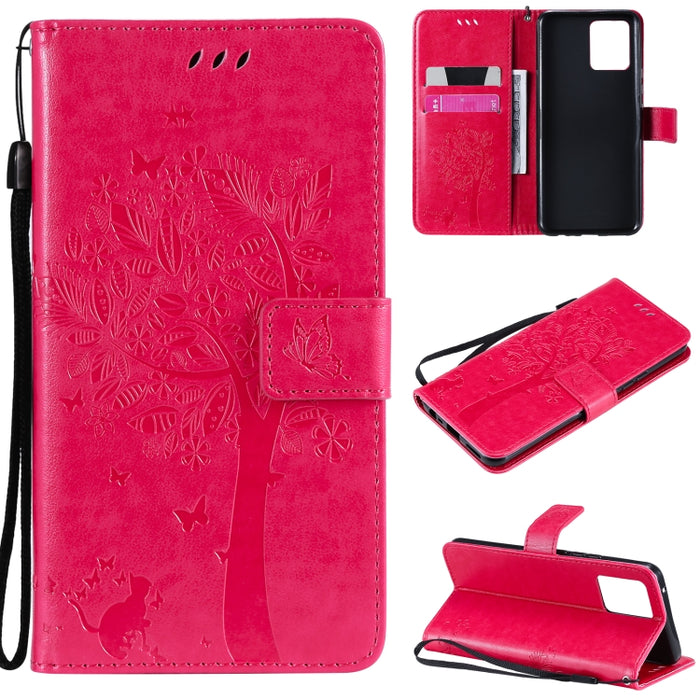 Estuche de cuero de PU con tapa horizontal con estampado prensado de patrón de árbol y gato con soporte y ranuras para tarjetas y billetera y cordón, For LG Stylo 7 5G / 4G, For OPPO F19 / A74 4G, For OPPO A93 5G / A74 5G                               ...