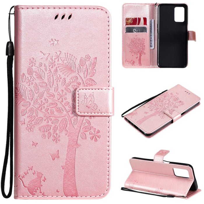 Estuche de cuero de PU con tapa horizontal con estampado prensado de patrón de árbol y gato con soporte y ranuras para tarjetas y billetera y cordón, For LG Stylo 7 5G / 4G, For OPPO F19 / A74 4G, For OPPO A93 5G / A74 5G                               ...