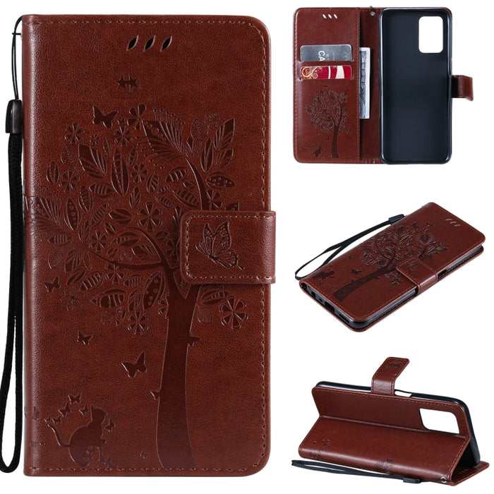 Estuche de cuero de PU con tapa horizontal con estampado prensado de patrón de árbol y gato con soporte y ranuras para tarjetas y billetera y cordón, For LG Stylo 7 5G / 4G, For OPPO F19 / A74 4G, For OPPO A93 5G / A74 5G                               ...