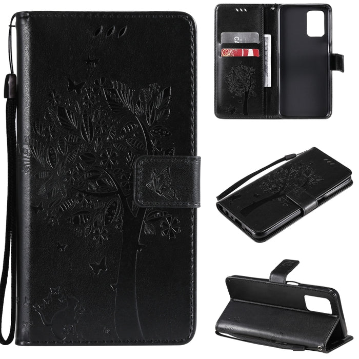 Estuche de cuero de PU con tapa horizontal con estampado prensado de patrón de árbol y gato con soporte y ranuras para tarjetas y billetera y cordón, For LG Stylo 7 5G / 4G, For OPPO F19 / A74 4G, For OPPO A93 5G / A74 5G                               ...