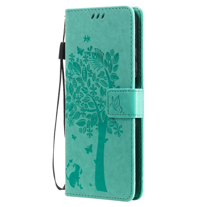 Estuche de cuero de PU con tapa horizontal con estampado prensado de patrón de árbol y gato con soporte y ranuras para tarjetas y billetera y cordón, For Xiaomi Redmi Note 10 4G, For Xiaomi Redmi Note 10 Pro, For Samsung Galaxy A32 4G                  ...
