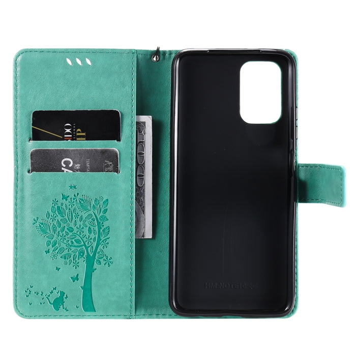 Estuche de cuero de PU con tapa horizontal con estampado prensado de patrón de árbol y gato con soporte y ranuras para tarjetas y billetera y cordón, For Xiaomi Redmi Note 10 4G, For Xiaomi Redmi Note 10 Pro, For Samsung Galaxy A32 4G                  ...
