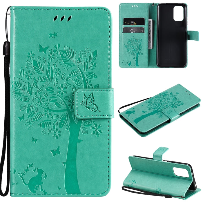 Estuche de cuero de PU con tapa horizontal con estampado prensado de patrón de árbol y gato con soporte y ranuras para tarjetas y billetera y cordón, For Xiaomi Redmi Note 10 4G, For Xiaomi Redmi Note 10 Pro, For Samsung Galaxy A32 4G                  ...