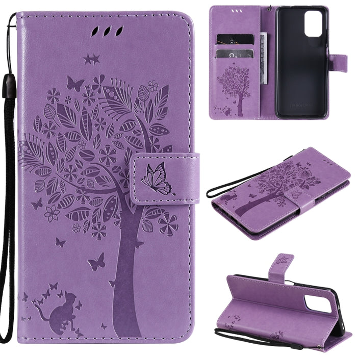 Estuche de cuero de PU con tapa horizontal con estampado prensado de patrón de árbol y gato con soporte y ranuras para tarjetas y billetera y cordón, For Xiaomi Redmi Note 10 4G, For Xiaomi Redmi Note 10 Pro, For Samsung Galaxy A32 4G                  ...