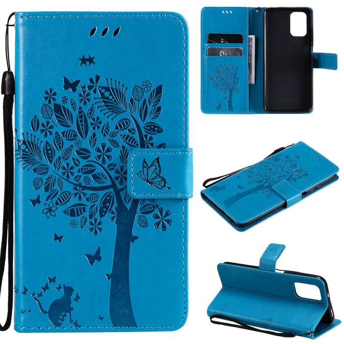 Estuche de cuero de PU con tapa horizontal con estampado prensado de patrón de árbol y gato con soporte y ranuras para tarjetas y billetera y cordón, For Xiaomi Redmi Note 10 4G, For Xiaomi Redmi Note 10 Pro, For Samsung Galaxy A32 4G                  ...