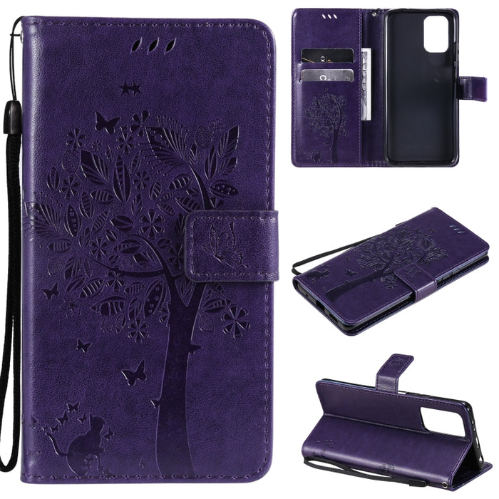 Estuche de cuero de PU con tapa horizontal con estampado prensado de patrón de árbol y gato con soporte y ranuras para tarjetas y billetera y cordón, For Xiaomi Redmi Note 10 4G, For Xiaomi Redmi Note 10 Pro, For Samsung Galaxy A32 4G                  ...