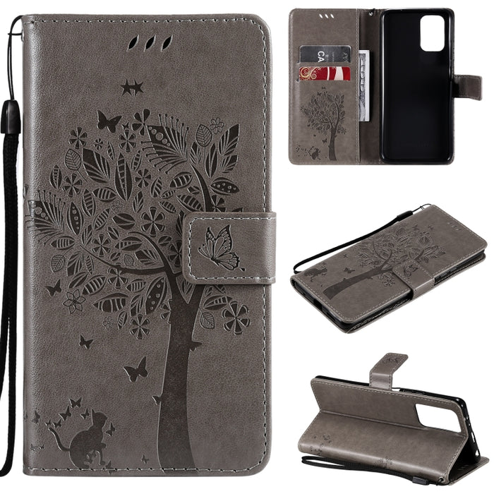 Estuche de cuero de PU con tapa horizontal con estampado prensado de patrón de árbol y gato con soporte y ranuras para tarjetas y billetera y cordón, For Xiaomi Redmi Note 10 4G, For Xiaomi Redmi Note 10 Pro, For Samsung Galaxy A32 4G                  ...