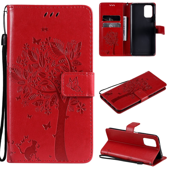 Estuche de cuero de PU con tapa horizontal con estampado prensado de patrón de árbol y gato con soporte y ranuras para tarjetas y billetera y cordón, For Xiaomi Redmi Note 10 4G, For Xiaomi Redmi Note 10 Pro, For Samsung Galaxy A32 4G                  ...