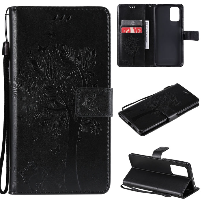 Estuche de cuero de PU con tapa horizontal con estampado prensado de patrón de árbol y gato con soporte y ranuras para tarjetas y billetera y cordón, For Xiaomi Redmi Note 10 4G, For Xiaomi Redmi Note 10 Pro, For Samsung Galaxy A32 4G                  ...