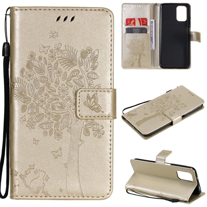 Estuche de cuero de PU con tapa horizontal con estampado prensado de patrón de árbol y gato con soporte y ranuras para tarjetas y billetera y cordón, For Xiaomi Redmi Note 10 4G, For Xiaomi Redmi Note 10 Pro, For Samsung Galaxy A32 4G                  ...