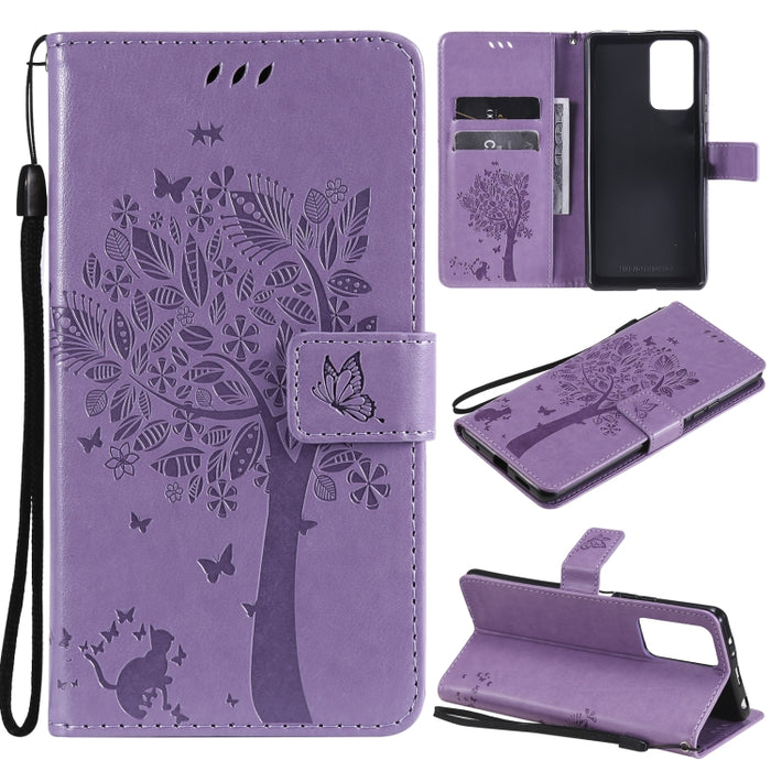 Estuche de cuero de PU con tapa horizontal con estampado prensado de patrón de árbol y gato con soporte y ranuras para tarjetas y billetera y cordón, For Xiaomi Redmi Note 10 4G, For Xiaomi Redmi Note 10 Pro, For Samsung Galaxy A32 4G                  ...