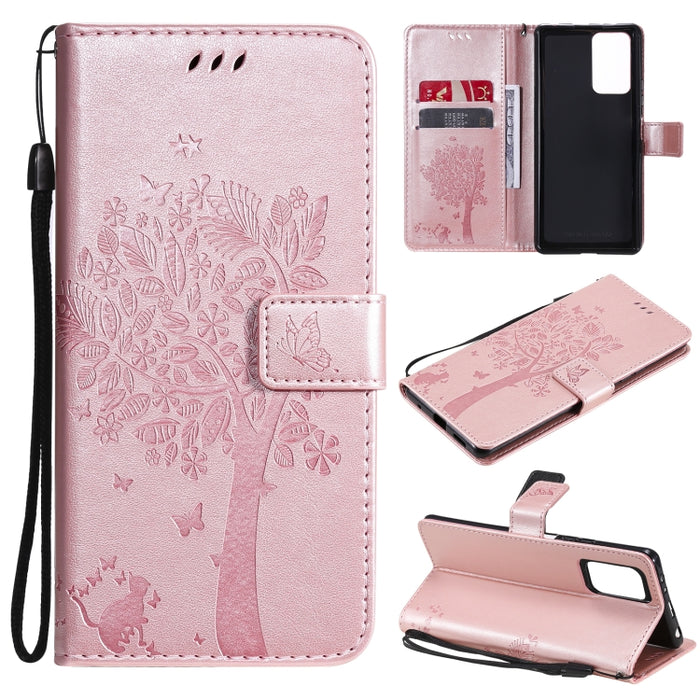 Estuche de cuero de PU con tapa horizontal con estampado prensado de patrón de árbol y gato con soporte y ranuras para tarjetas y billetera y cordón, For Xiaomi Redmi Note 10 4G, For Xiaomi Redmi Note 10 Pro, For Samsung Galaxy A32 4G                  ...