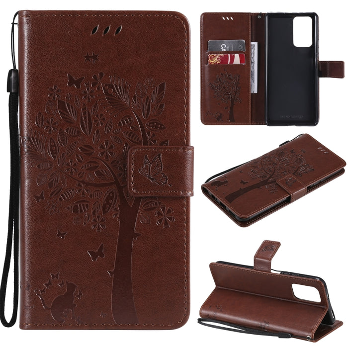 Estuche de cuero de PU con tapa horizontal con estampado prensado de patrón de árbol y gato con soporte y ranuras para tarjetas y billetera y cordón, For Xiaomi Redmi Note 10 4G, For Xiaomi Redmi Note 10 Pro, For Samsung Galaxy A32 4G                  ...