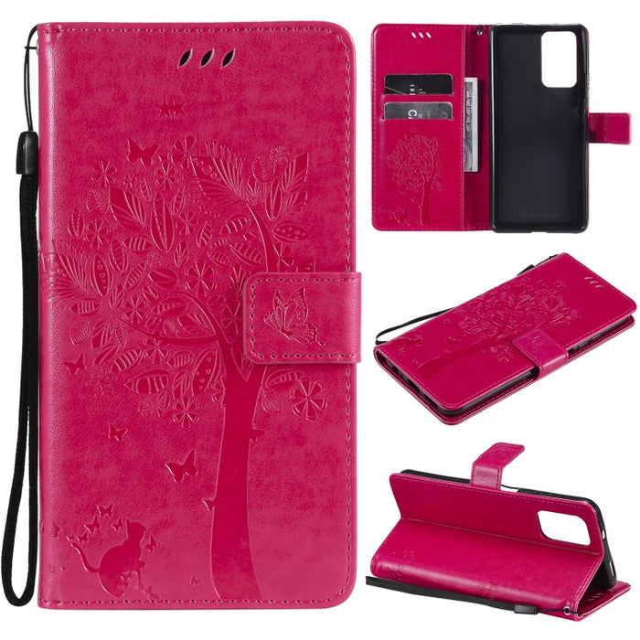 Estuche de cuero de PU con tapa horizontal con estampado prensado de patrón de árbol y gato con soporte y ranuras para tarjetas y billetera y cordón, For Xiaomi Redmi Note 10 4G, For Xiaomi Redmi Note 10 Pro, For Samsung Galaxy A32 4G                  ...
