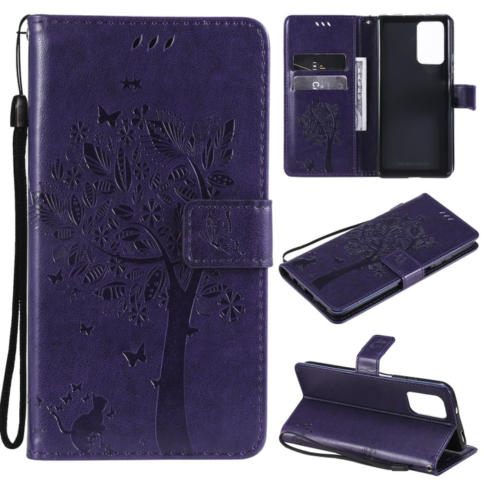 Estuche de cuero de PU con tapa horizontal con estampado prensado de patrón de árbol y gato con soporte y ranuras para tarjetas y billetera y cordón, For Xiaomi Redmi Note 10 4G, For Xiaomi Redmi Note 10 Pro, For Samsung Galaxy A32 4G                  ...