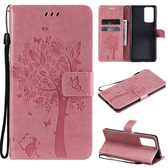 Estuche de cuero de PU con tapa horizontal con estampado prensado de patrón de árbol y gato con soporte y ranuras para tarjetas y billetera y cordón, For Xiaomi Redmi Note 10 4G, For Xiaomi Redmi Note 10 Pro, For Samsung Galaxy A32 4G                  ...