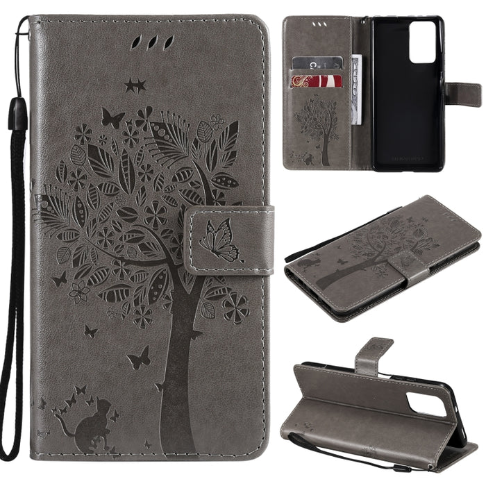 Estuche de cuero de PU con tapa horizontal con estampado prensado de patrón de árbol y gato con soporte y ranuras para tarjetas y billetera y cordón, For Xiaomi Redmi Note 10 4G, For Xiaomi Redmi Note 10 Pro, For Samsung Galaxy A32 4G                  ...