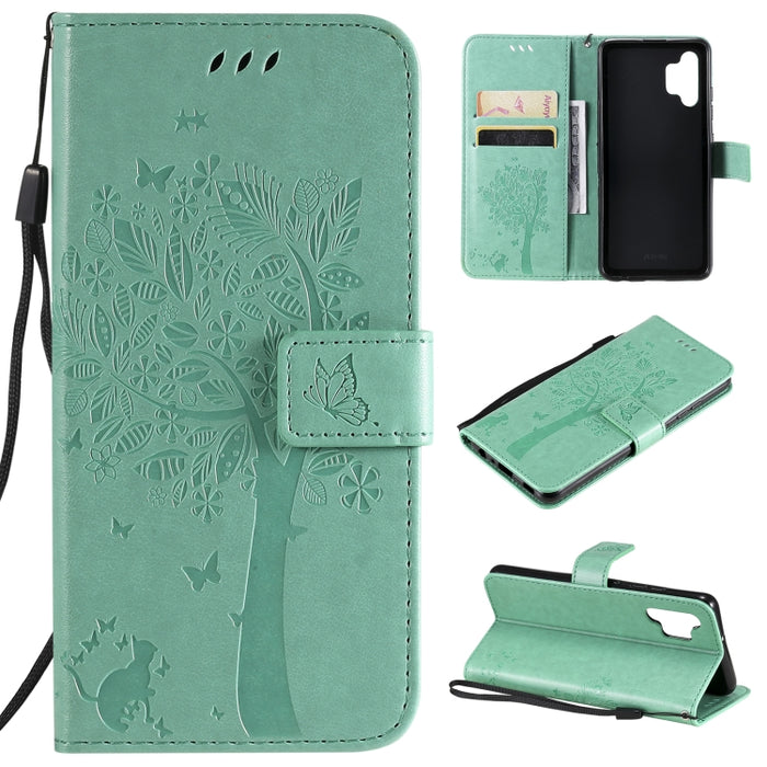 Estuche de cuero de PU con tapa horizontal con estampado prensado de patrón de árbol y gato con soporte y ranuras para tarjetas y billetera y cordón, For Xiaomi Redmi Note 10 4G, For Xiaomi Redmi Note 10 Pro, For Samsung Galaxy A32 4G                  ...
