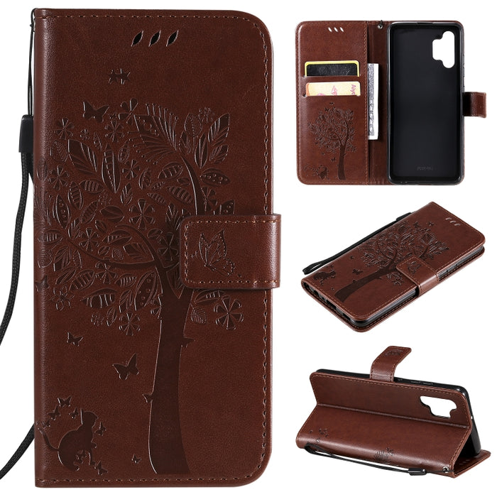 Estuche de cuero de PU con tapa horizontal con estampado prensado de patrón de árbol y gato con soporte y ranuras para tarjetas y billetera y cordón, For Xiaomi Redmi Note 10 4G, For Xiaomi Redmi Note 10 Pro, For Samsung Galaxy A32 4G                  ...