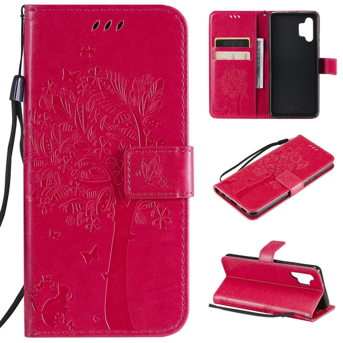 Estuche de cuero de PU con tapa horizontal con estampado prensado de patrón de árbol y gato con soporte y ranuras para tarjetas y billetera y cordón, For Xiaomi Redmi Note 10 4G, For Xiaomi Redmi Note 10 Pro, For Samsung Galaxy A32 4G                  ...