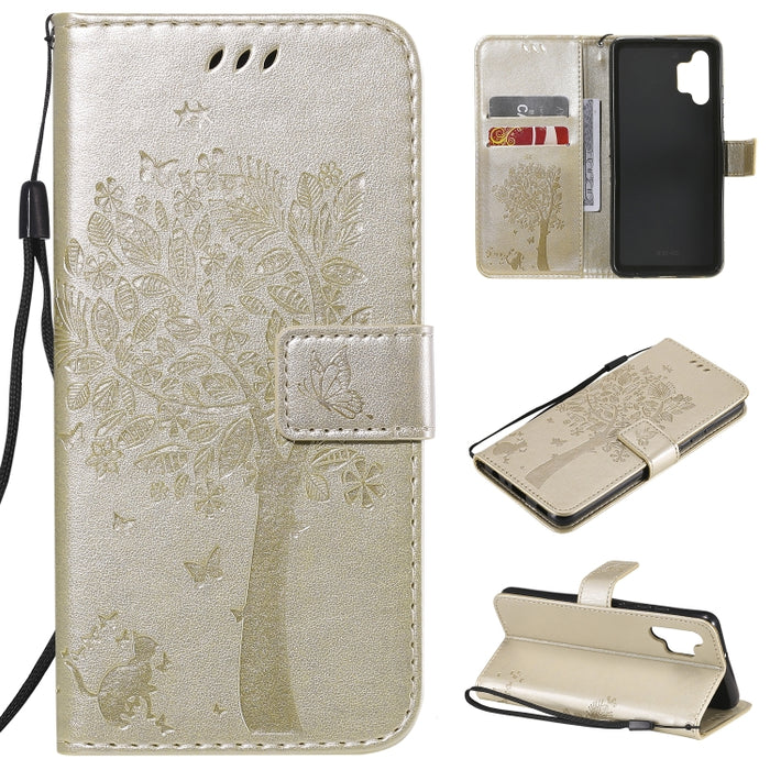 Estuche de cuero de PU con tapa horizontal con estampado prensado de patrón de árbol y gato con soporte y ranuras para tarjetas y billetera y cordón, For Xiaomi Redmi Note 10 4G, For Xiaomi Redmi Note 10 Pro, For Samsung Galaxy A32 4G                  ...
