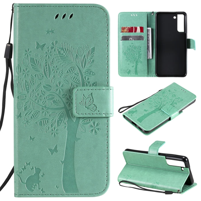 Estuche de cuero de PU con tapa horizontal con estampado prensado de patrón de árbol y gato con soporte y ranuras para tarjetas y billetera y cordón, For Xiaomi Redmi Note 10 4G, For Xiaomi Redmi Note 10 Pro, For Samsung Galaxy A32 4G                  ...
