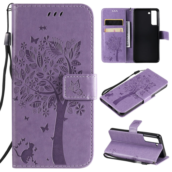 Estuche de cuero de PU con tapa horizontal con estampado prensado de patrón de árbol y gato con soporte y ranuras para tarjetas y billetera y cordón, For Xiaomi Redmi Note 10 4G, For Xiaomi Redmi Note 10 Pro, For Samsung Galaxy A32 4G                  ...