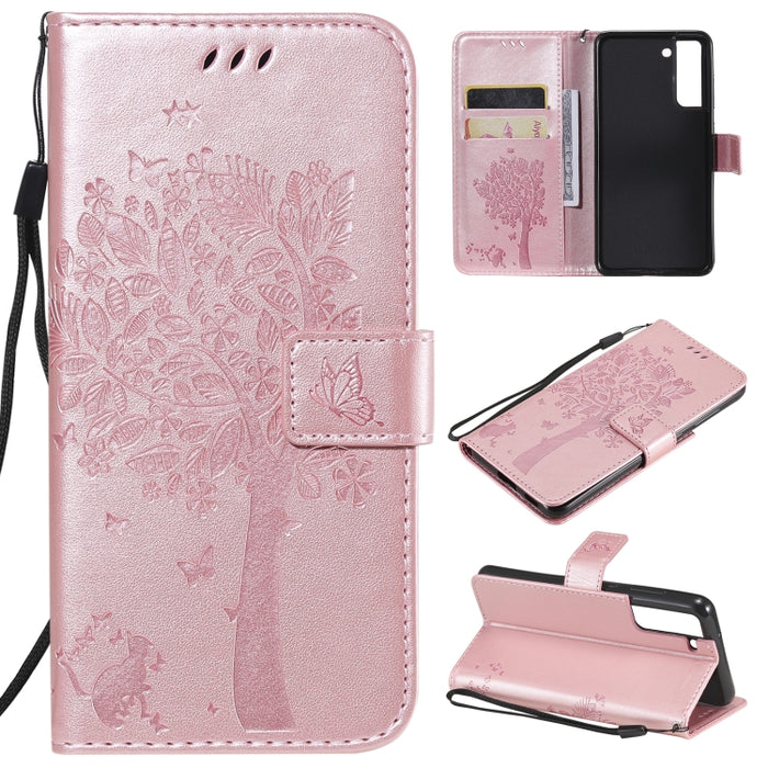 Estuche de cuero de PU con tapa horizontal con estampado prensado de patrón de árbol y gato con soporte y ranuras para tarjetas y billetera y cordón, For Xiaomi Redmi Note 10 4G, For Xiaomi Redmi Note 10 Pro, For Samsung Galaxy A32 4G                  ...