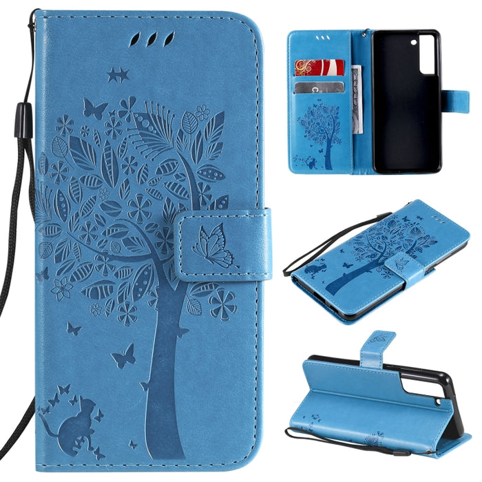 Estuche de cuero de PU con tapa horizontal con estampado prensado de patrón de árbol y gato con soporte y ranuras para tarjetas y billetera y cordón, For Xiaomi Redmi Note 10 4G, For Xiaomi Redmi Note 10 Pro, For Samsung Galaxy A32 4G                  ...