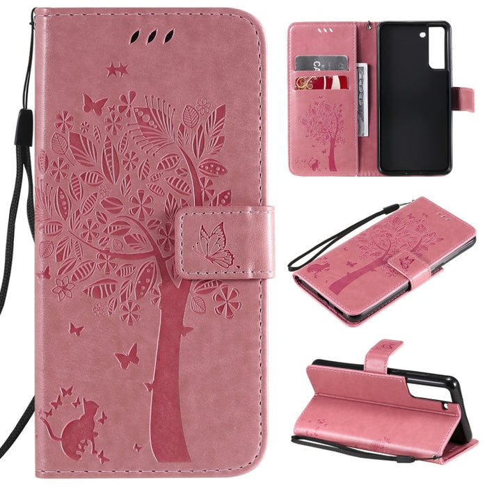 Estuche de cuero de PU con tapa horizontal con estampado prensado de patrón de árbol y gato con soporte y ranuras para tarjetas y billetera y cordón, For Xiaomi Redmi Note 10 4G, For Xiaomi Redmi Note 10 Pro, For Samsung Galaxy A32 4G                  ...