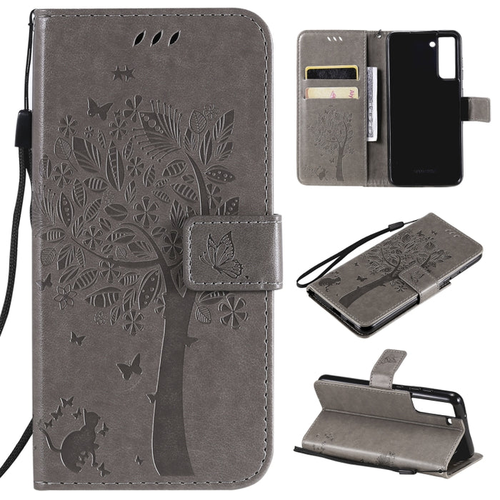 Estuche de cuero de PU con tapa horizontal con estampado prensado de patrón de árbol y gato con soporte y ranuras para tarjetas y billetera y cordón, For Xiaomi Redmi Note 10 4G, For Xiaomi Redmi Note 10 Pro, For Samsung Galaxy A32 4G                  ...