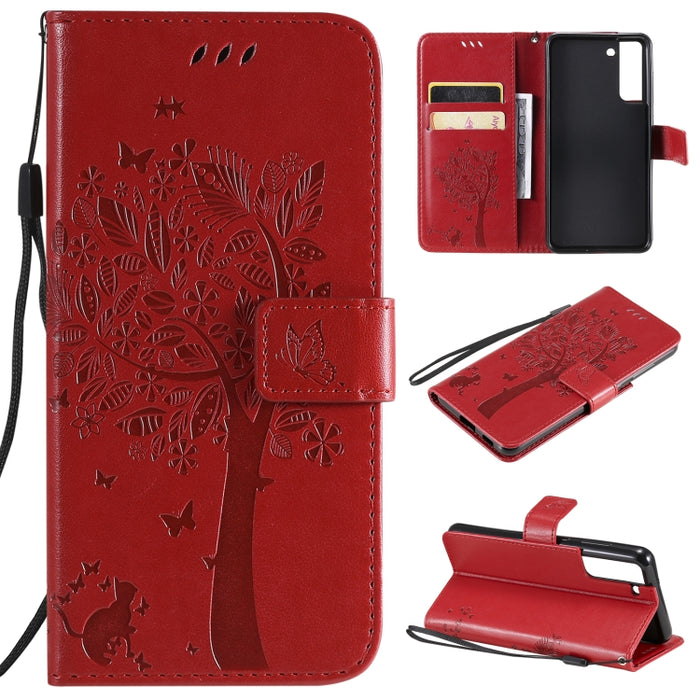 Estuche de cuero de PU con tapa horizontal con estampado prensado de patrón de árbol y gato con soporte y ranuras para tarjetas y billetera y cordón, For Xiaomi Redmi Note 10 4G, For Xiaomi Redmi Note 10 Pro, For Samsung Galaxy A32 4G                  ...