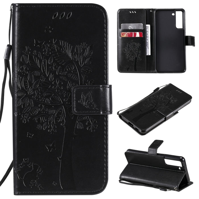 Estuche de cuero de PU con tapa horizontal con estampado prensado de patrón de árbol y gato con soporte y ranuras para tarjetas y billetera y cordón, For Xiaomi Redmi Note 10 4G, For Xiaomi Redmi Note 10 Pro, For Samsung Galaxy A32 4G                  ...
