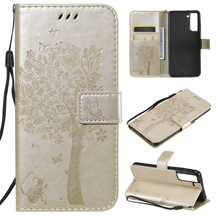 Estuche de cuero de PU con tapa horizontal con estampado prensado de patrón de árbol y gato con soporte y ranuras para tarjetas y billetera y cordón, For Xiaomi Redmi Note 10 4G, For Xiaomi Redmi Note 10 Pro, For Samsung Galaxy A32 4G                  ...