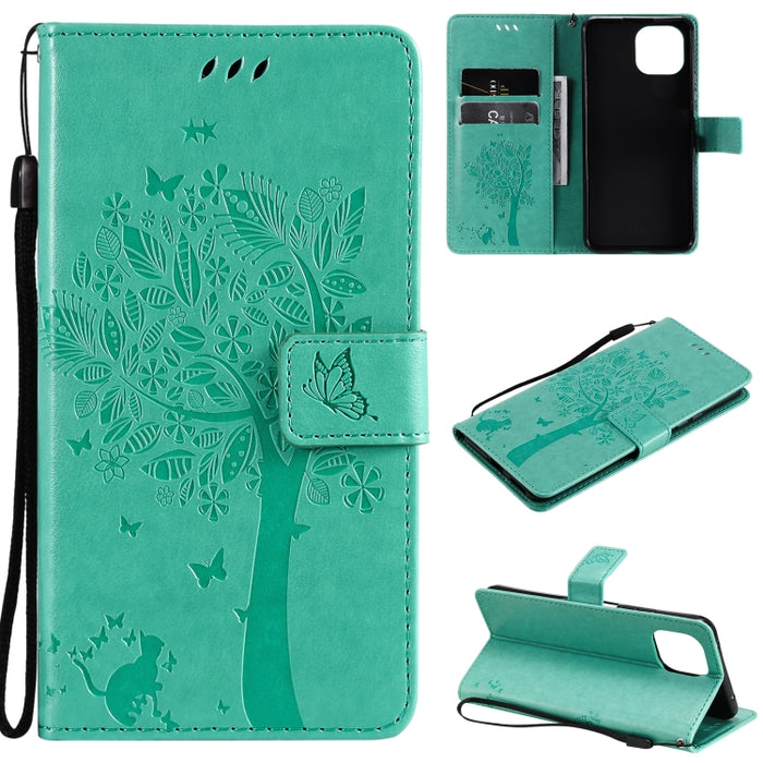 Estuche de cuero de PU con tapa horizontal con estampado prensado de patrón de árbol y gato con soporte y ranuras para tarjetas y billetera y cordón, For Xiaomi Redmi Note 10 4G, For Xiaomi Redmi Note 10 Pro, For Samsung Galaxy A32 4G                  ...