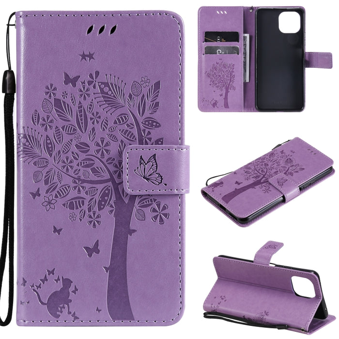 Estuche de cuero de PU con tapa horizontal con estampado prensado de patrón de árbol y gato con soporte y ranuras para tarjetas y billetera y cordón, For Xiaomi Redmi Note 10 4G, For Xiaomi Redmi Note 10 Pro, For Samsung Galaxy A32 4G                  ...