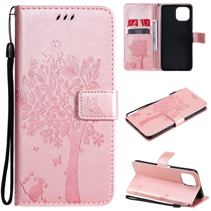 Estuche de cuero de PU con tapa horizontal con estampado prensado de patrón de árbol y gato con soporte y ranuras para tarjetas y billetera y cordón, For Xiaomi Redmi Note 10 4G, For Xiaomi Redmi Note 10 Pro, For Samsung Galaxy A32 4G                  ...