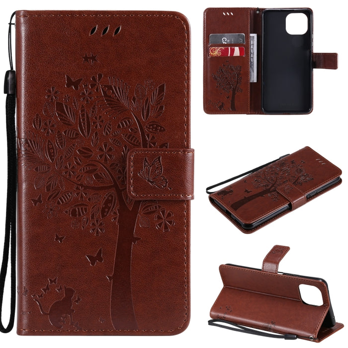 Estuche de cuero de PU con tapa horizontal con estampado prensado de patrón de árbol y gato con soporte y ranuras para tarjetas y billetera y cordón, For Xiaomi Redmi Note 10 4G, For Xiaomi Redmi Note 10 Pro, For Samsung Galaxy A32 4G                  ...