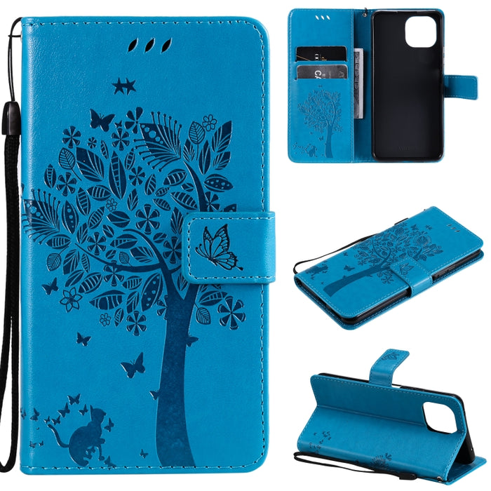 Estuche de cuero de PU con tapa horizontal con estampado prensado de patrón de árbol y gato con soporte y ranuras para tarjetas y billetera y cordón, For Xiaomi Redmi Note 10 4G, For Xiaomi Redmi Note 10 Pro, For Samsung Galaxy A32 4G                  ...